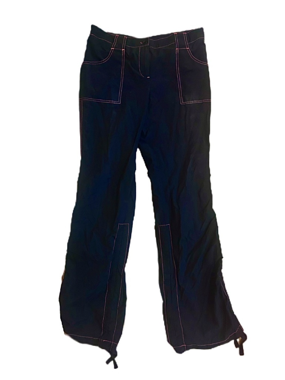 Y2K Pink Contrast Stitch Black Cargo Low Rise Utility Pants Adjustable Capri